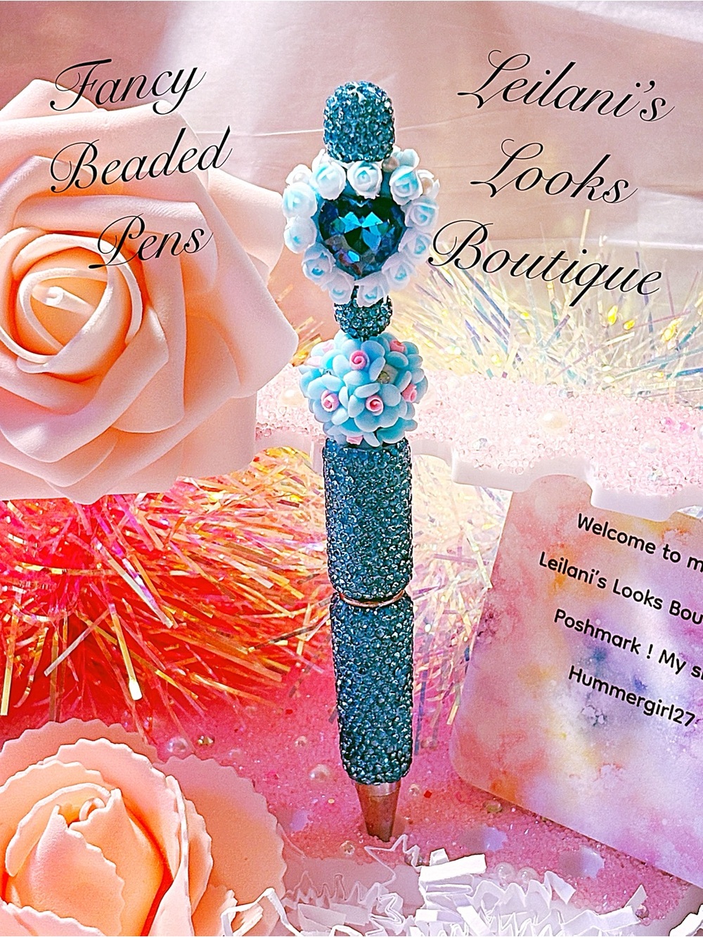 Leilani’s Looks Boutique Teal Beaded Heart Pen